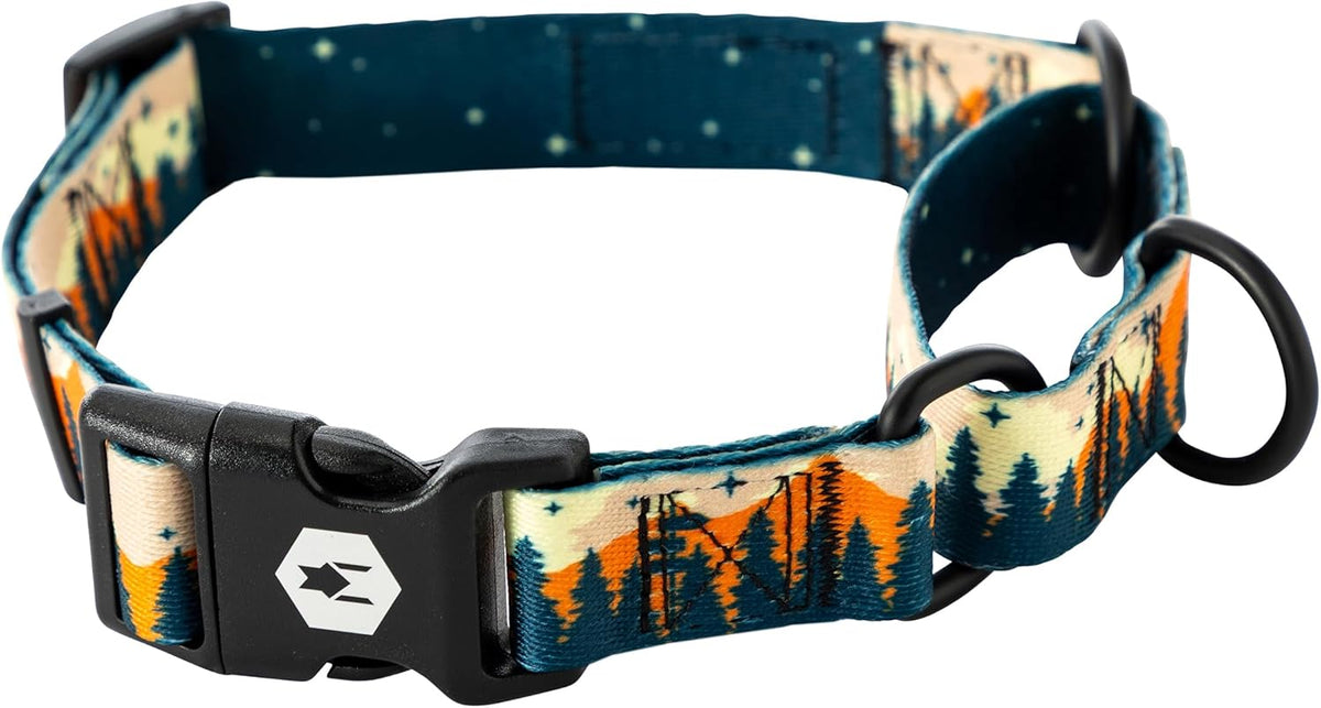 Wolfgang Heavy Duty Martingale Dog Collar with Quick Release Nylon - Overland Print / Large (1 Inch x 18-22 Inch)
