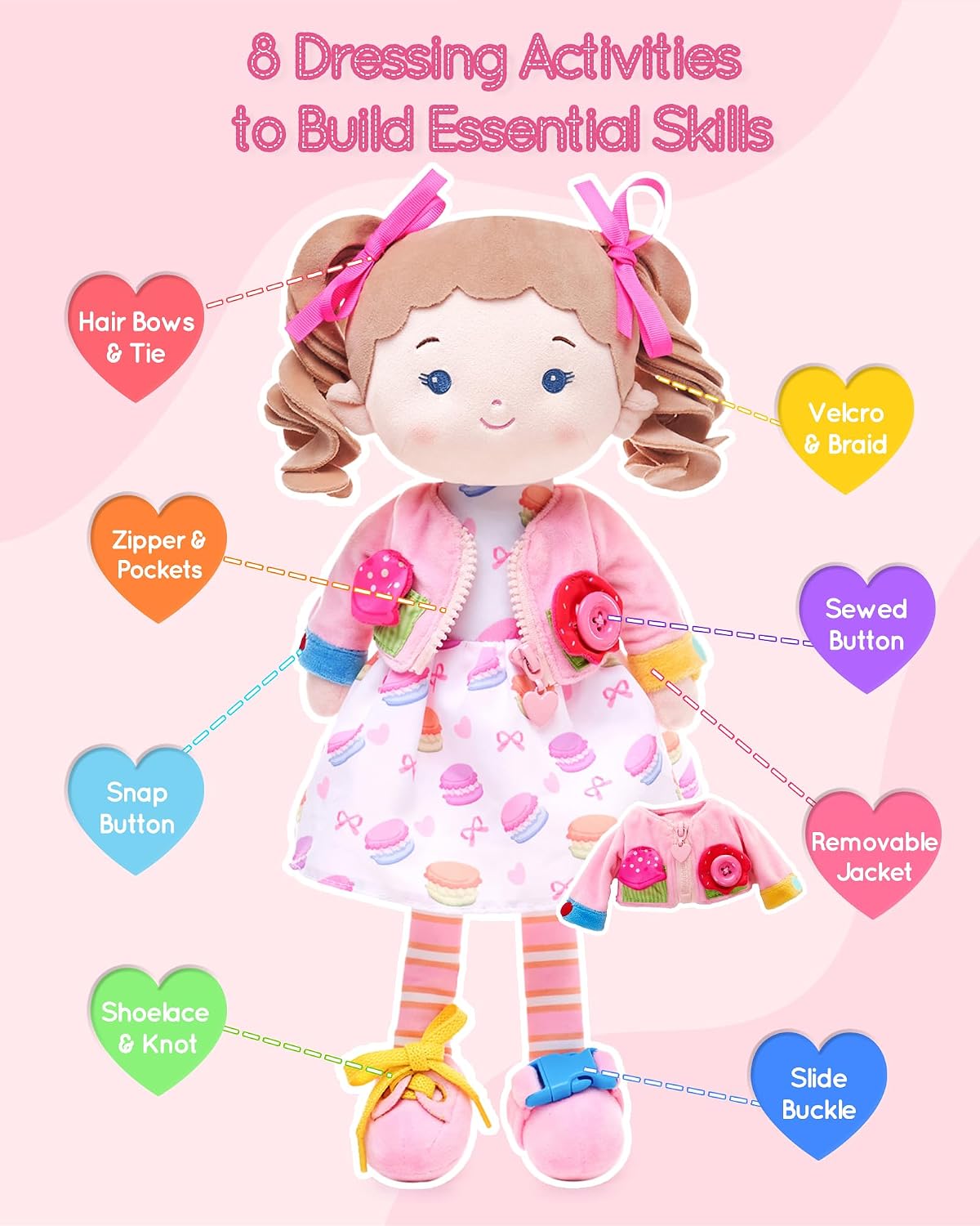 LeyaDoll 16 inch Montessori baby doll with buttons, zippers and laces - view 11