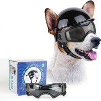 Small dog helmet and goggles set with UV lenses and adjustable straps