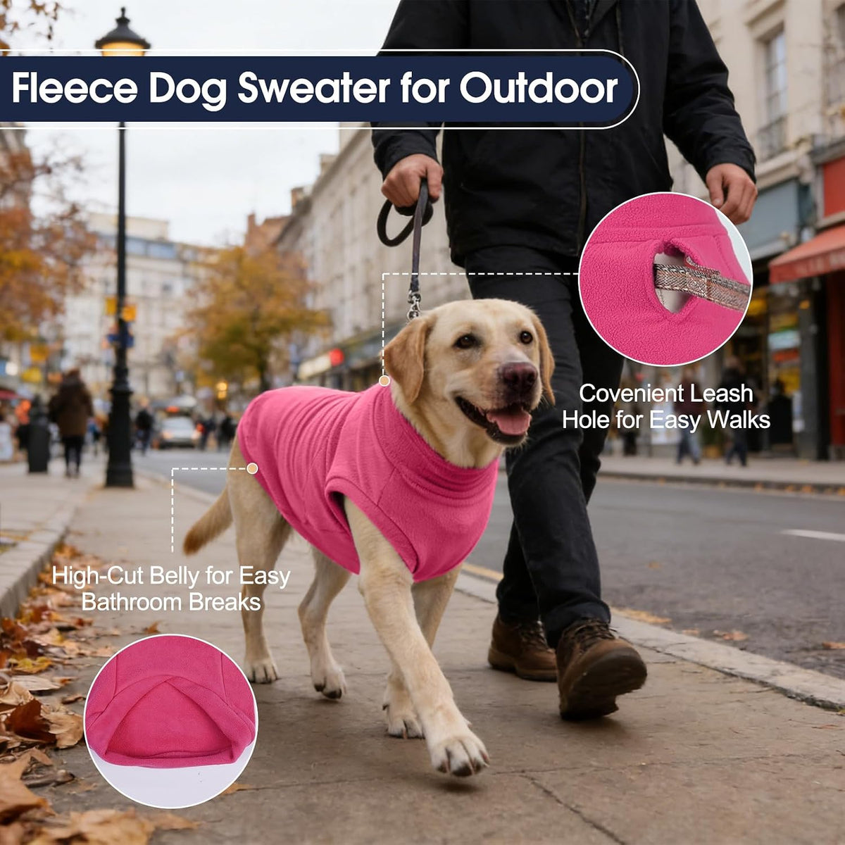 2 Pack 3XL Fleece Dog Sweater for Labrador, Leash Hole - Rose Red & Dusty Pink / Medium(Chest Girth: 15.0") - image 4
