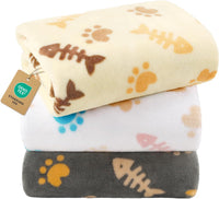 Luciphia 3 Pack Cute Dog Blankets Soft Fleece for Small Puppy Cat - Hungry Paws / 23x16 inch (Pack of 3)