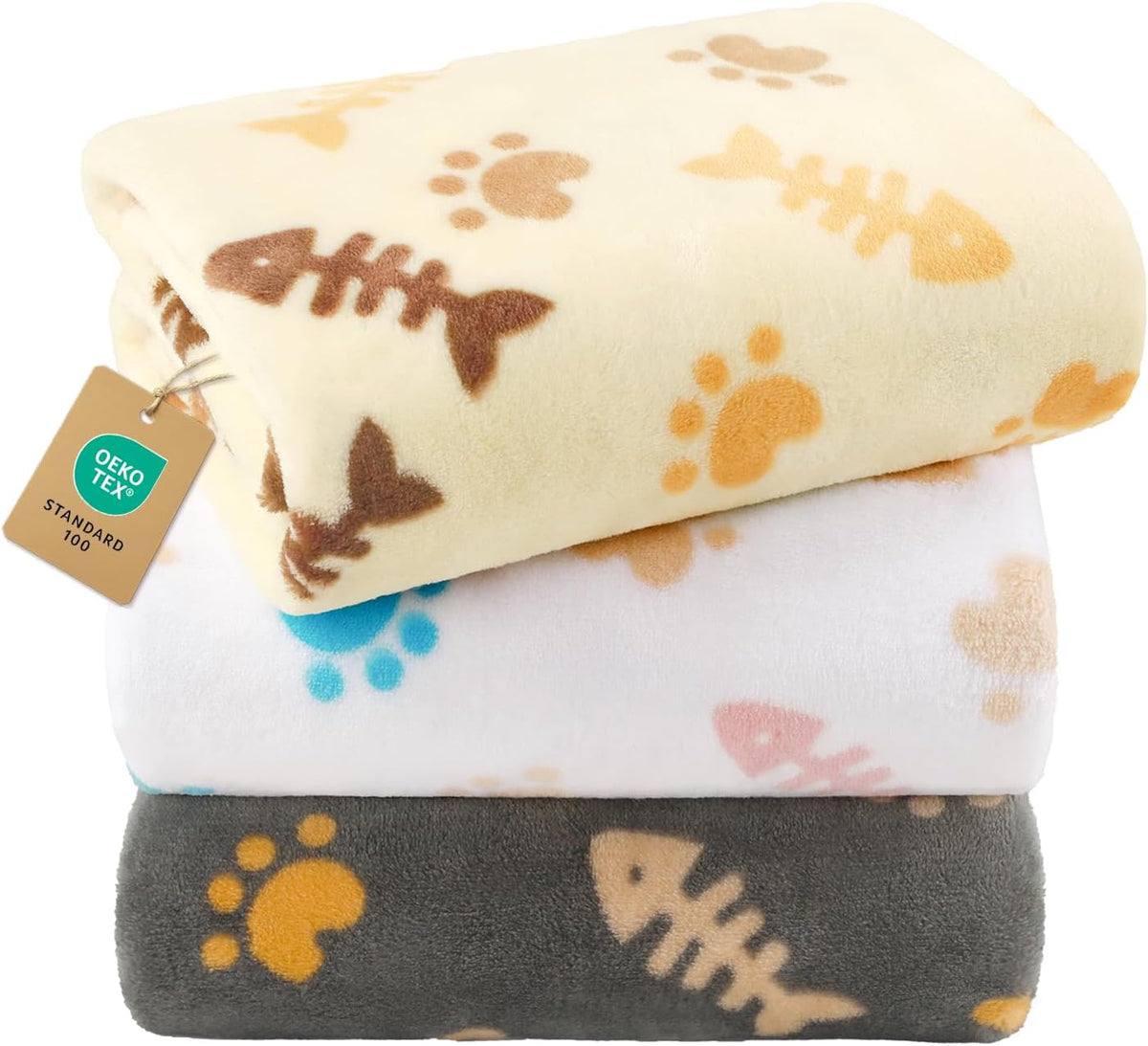 Luciphia 3 Pack Cute Dog Blankets Soft Fleece for Small Puppy Cat - Hungry Paws / 23x16 inch (Pack of 3)