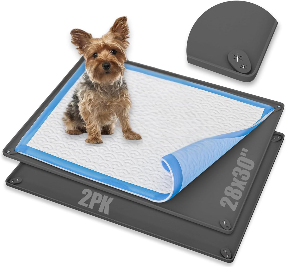 Dog Pee Pad Holder Tray Fits for 30” x 23” Pee Pads - 30 x 28 Inches - 2 Pack / Gray