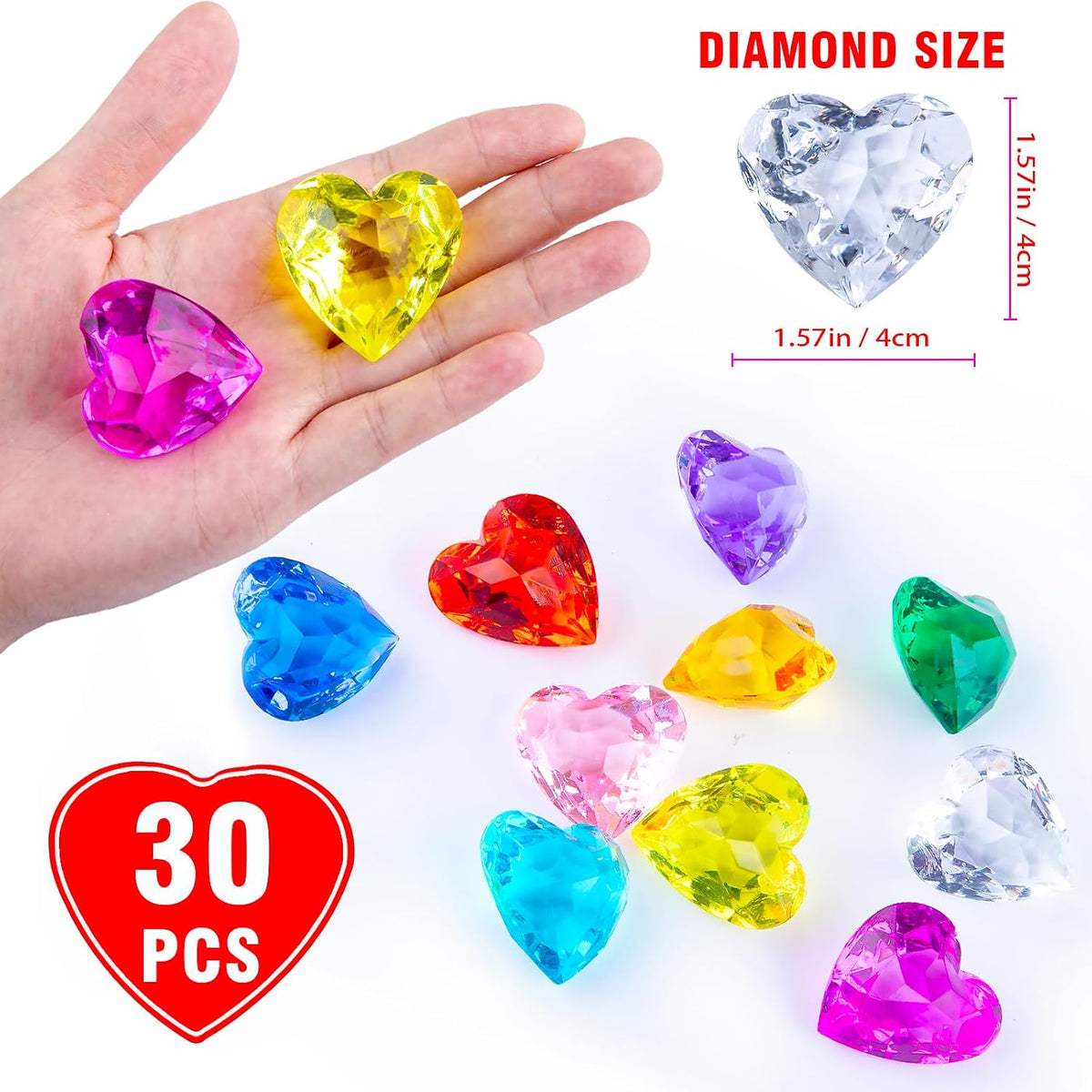 Niceup acrylic heart gems, 30 chunky 3D heart-shaped diamond gemstones for kids - view 39
