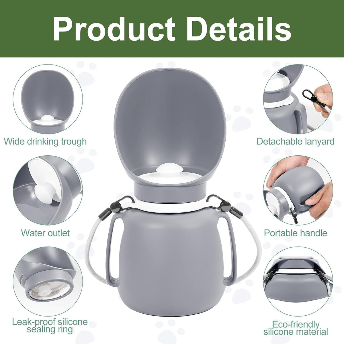 Portable Dog Water Bottle with Food Container - Grey / 27oz - image 4