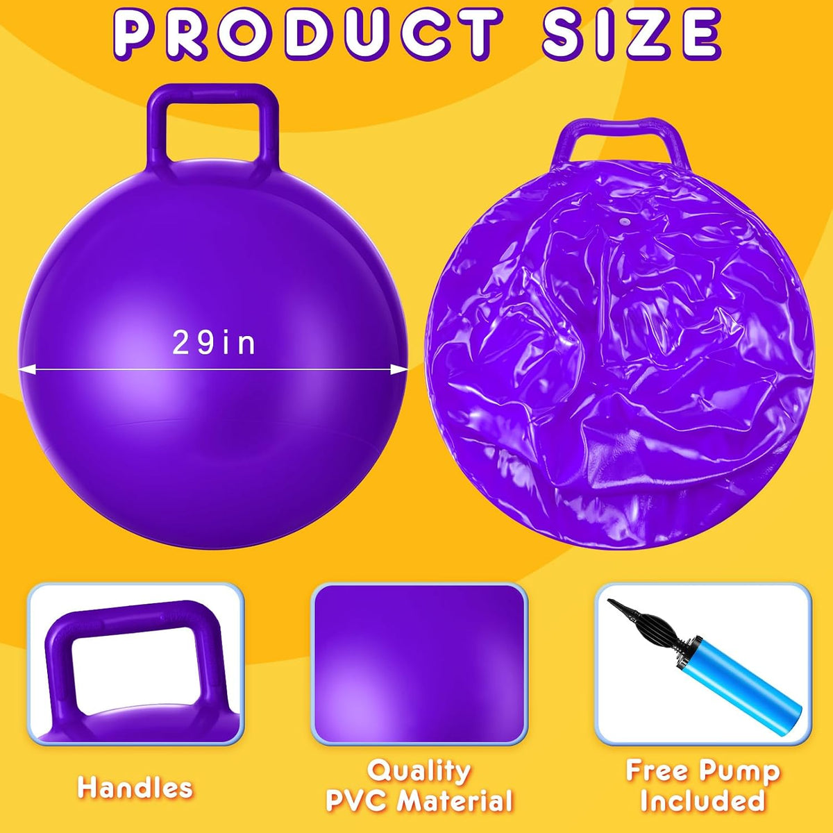 Lewtemi 3 Pcs 29" Hopper Ball Handle, Gradient Red - 29" / Orange, Blue, Purple - image 2