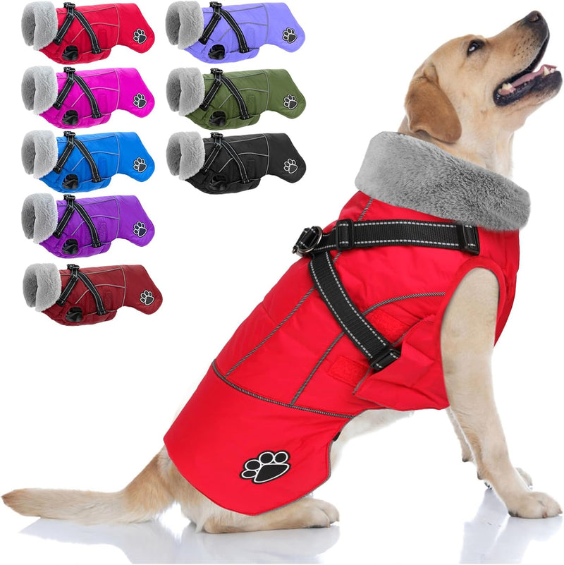 Doglay Dog Coat with Detachable Harness - Red / XX-Large