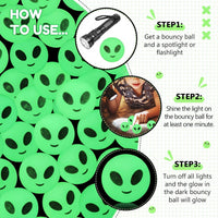 Seenelling 60 glow in the dark Halloween bouncy balls with skeleton print, green - view 24