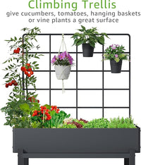Metal Raised Garden Bed with Trellis, Elevated Planter Box with Legs for Outdoor Patio, Iron Standing Garden Box for Vegetables, Herbs, Flowers, Climbing Plants