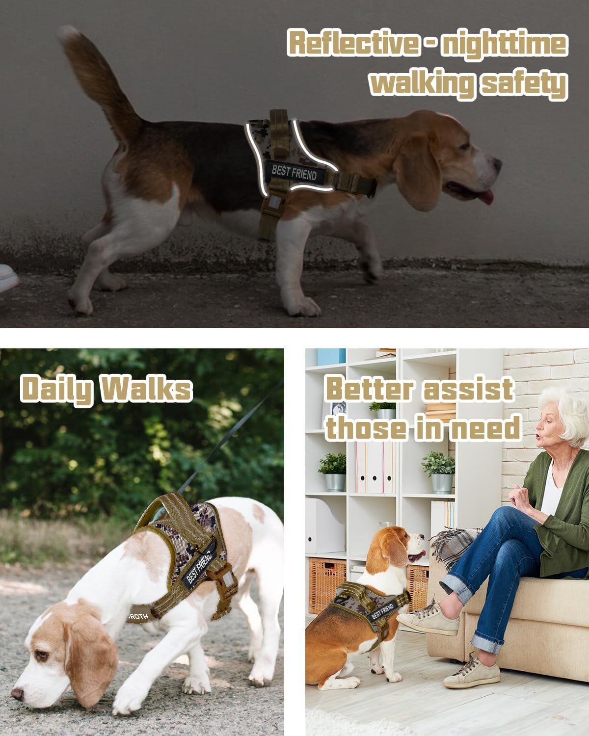 AUROTH Dog Harness for Large Dogs No Pull Tactical Harness and Leash - Desert Camo / L(Neck:19.7"-25.6",Chest:26"-33.9") - image 2