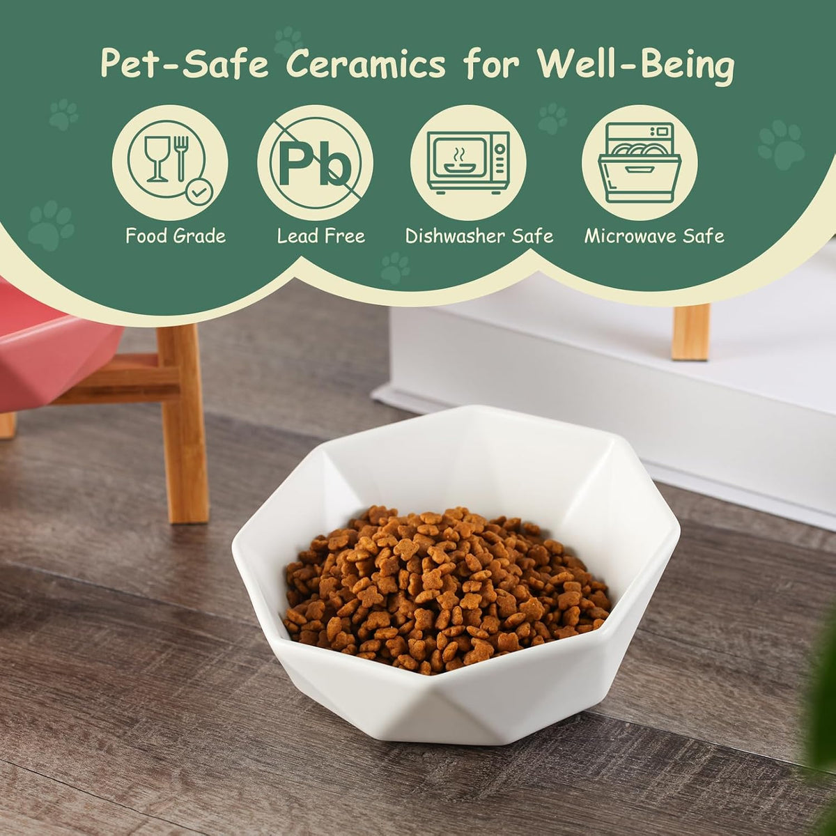 Ceramic Tilted Raised Cat Bowl - Blue with stand - image 4