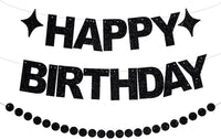 BEISHIDA Pre-Strung Glitter Pink Happy Birthday Banner Party Sign - Black