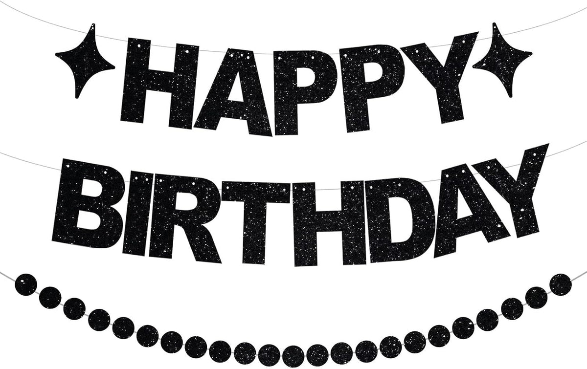 BEISHIDA Pre-Strung Glitter Pink Happy Birthday Banner Party Sign - Black