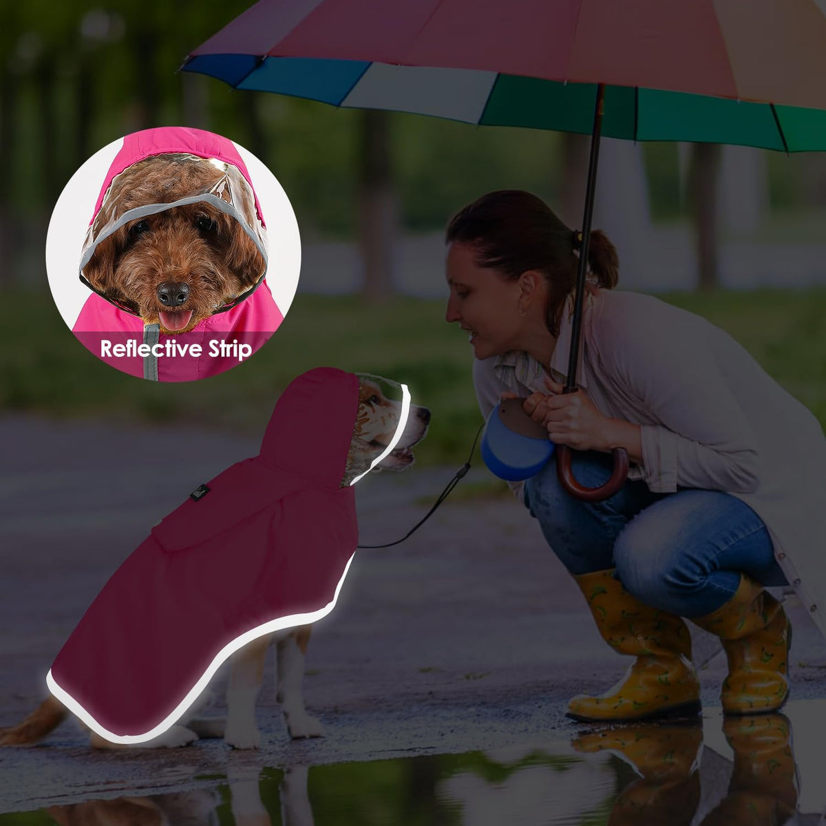 Lukovee Dog Raincoat, Waterproof Jacket with Clear Hood & Leash Hole, M – Essentials for Dogs - Fuchsia / X-Small - image 3