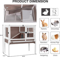Guinea Pig Cage Indoor with Cool Zinc Plate Rabbit Hutch with Wheels and Removable Proof Tray Elevated Legs Hamster Cage with Chew-Resistant Metal Frame 36.6" L（Brown）