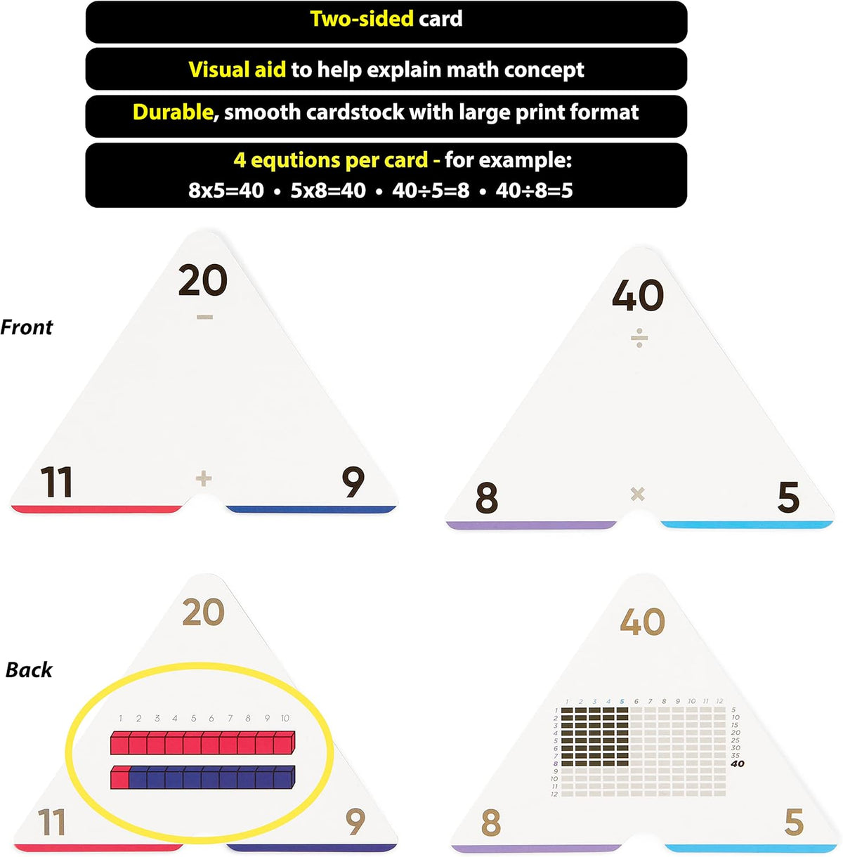 Think Tank Scholar color-coded triangle math flash cards for grades K-6 - view 12