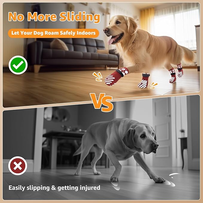 LOOBANI Dog Socks to Prevent Licking Paws - Dog Socks for Hardwood Floors Anti Slip for Traction Control - Dog Grippy Socks for Senior Dog Small Medium Large Dogs on Tile Floors, Red S