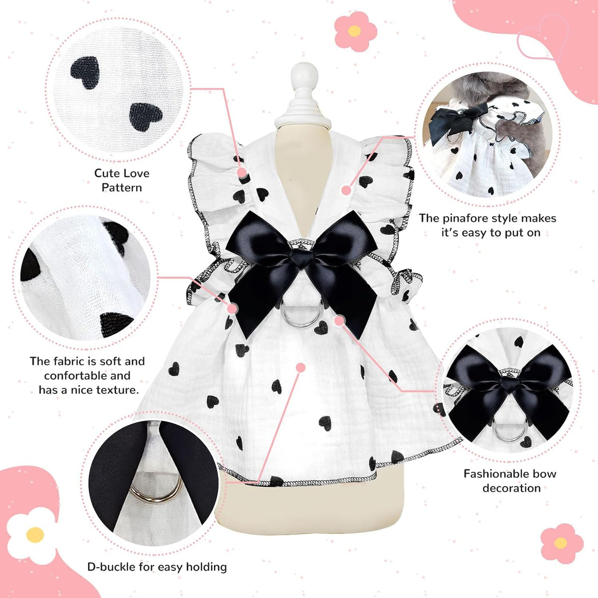 Dog Dresses for Small Dogs Girl Female Dog Cat Clothes Dress Cute - Light Pink & Black / X-small (Suggest 2.5-4.5 Lbs) - image 3