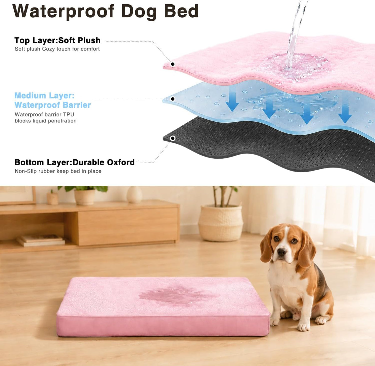 Large Plush Dog Bed for Crate with Washable Cover, 35x22 - 41.0"L x 27.0"W x 3.0"Th / Pink - image 4