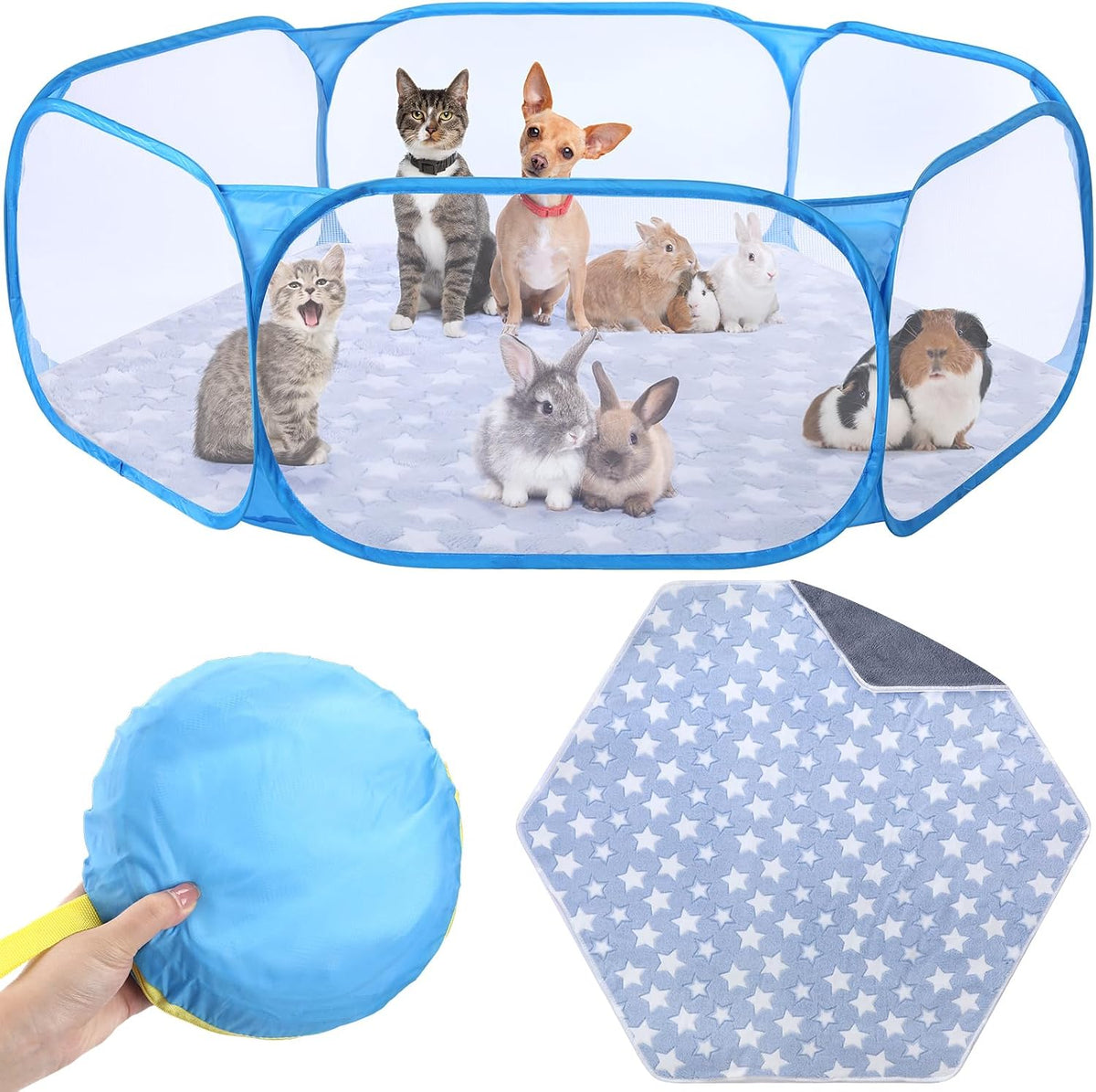 Guinea Pig Playpen with Mat Small Animal - Blue / Star