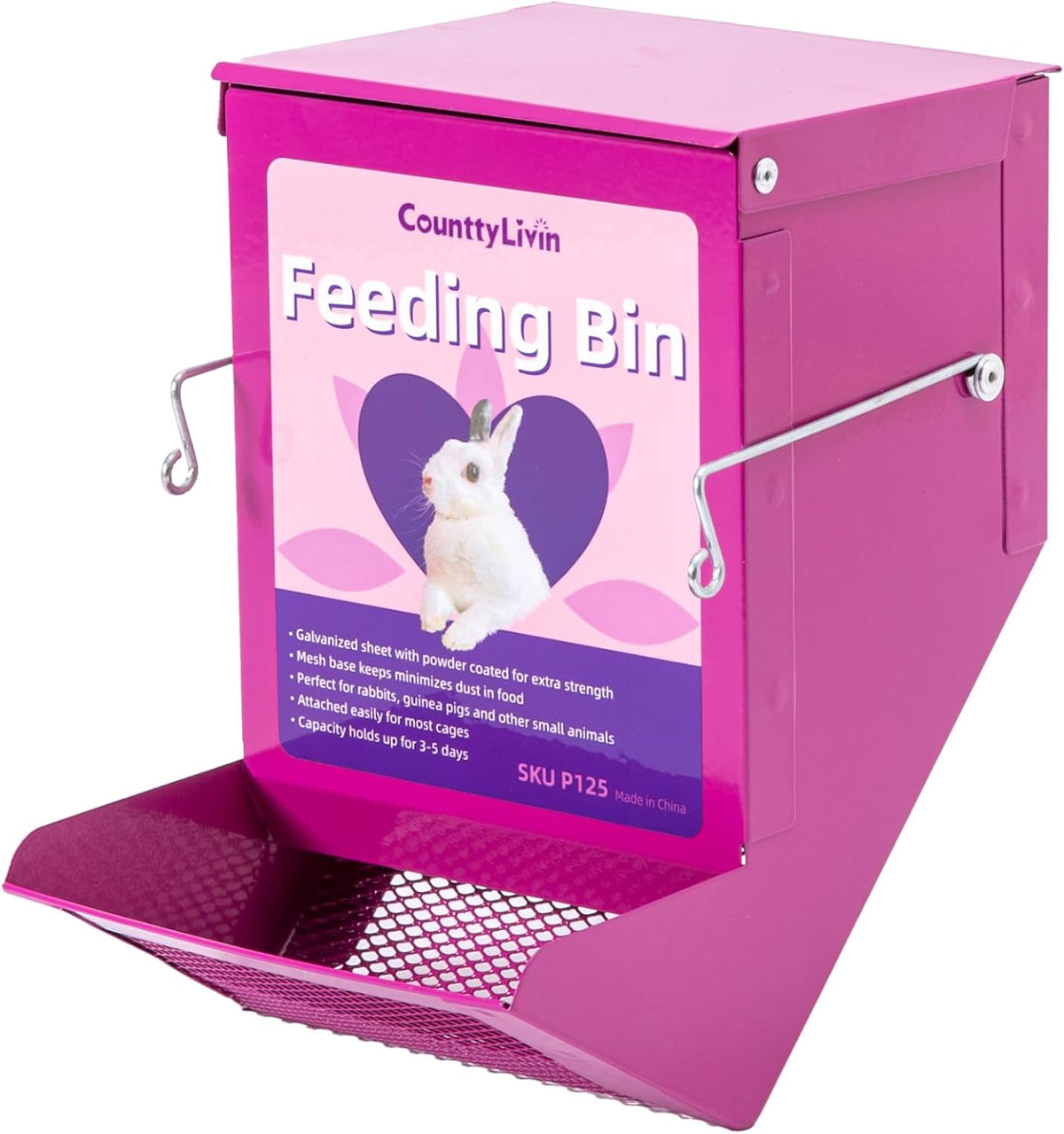 Metal Small Animal Feeder with Lid, Heavy Duty - 4.6 inch / Purple
