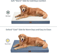 Outdoor Dog Beds for Extra Large Dogs, XL Pet Bed for Large Sized Dog, Egg Crate Foam Pet Bed with Removable Washable Oxford Cooling Cover, Blue White