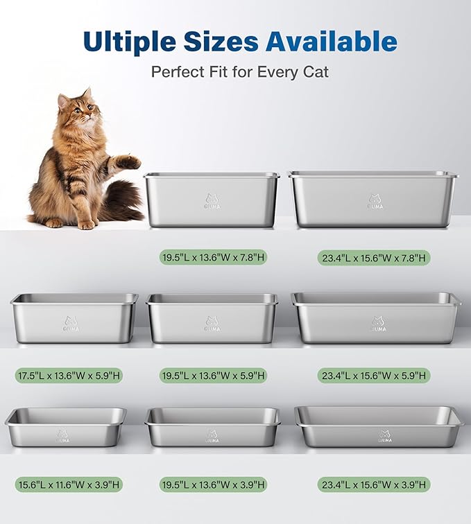 Stainless Steel Litter Box, Large Metal Cat Litter Box with High Sided for Big and Small Cats, Kitty Litter Boxes, Non-Stick, Easy to Clean, Odor-Free, Small Cat Toilet