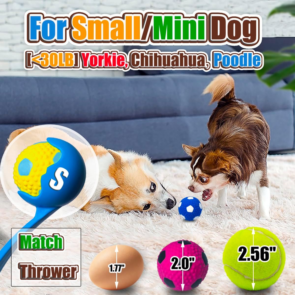2" Squeaky Dog Toys for Small Dogs, Mini Breed - 2.0'' for XS/S / Yellow+Green+Rose Red+Blue - image 2