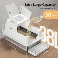 Stainless Steel Cat Litter Box with Lid, Flip-Top XL Large - White - image 4