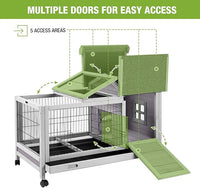 GUTINNEEN Rabbit Hutch Bunny Cage with Removable Wire Floor, Indoor/Outdoor Guinea Pig Cages with Leakproof Pull-Out Tray, 4 Lockable Wheels & Run Space
