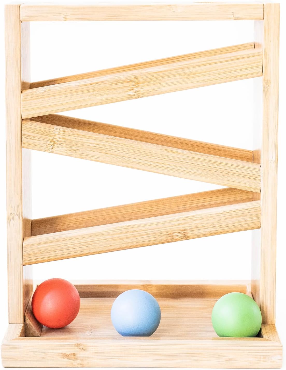Montessori & Me wooden ball tracker with open zigzag rails and balls - view 2