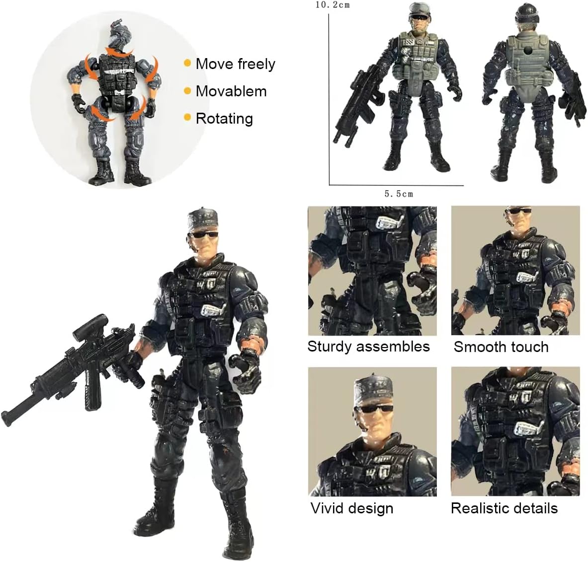 Army Men Action Figures, Soldiers Toys with Weapons for Boys 4-7 - Black - image 2