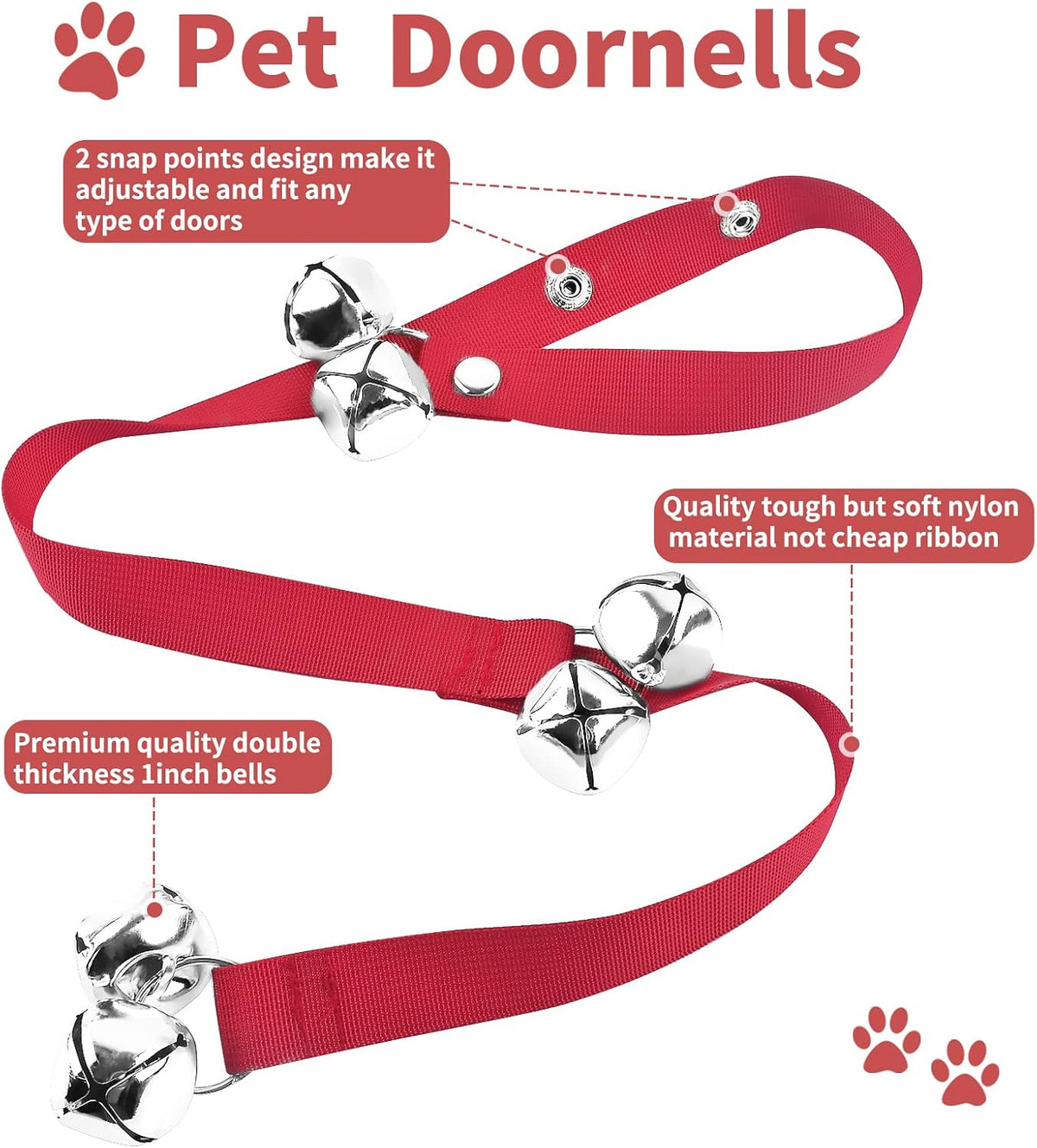 2 Pack Dog Doorbells, Pet Training Bells for Go Outside Potty Training and Communication Device - Red - image 2
