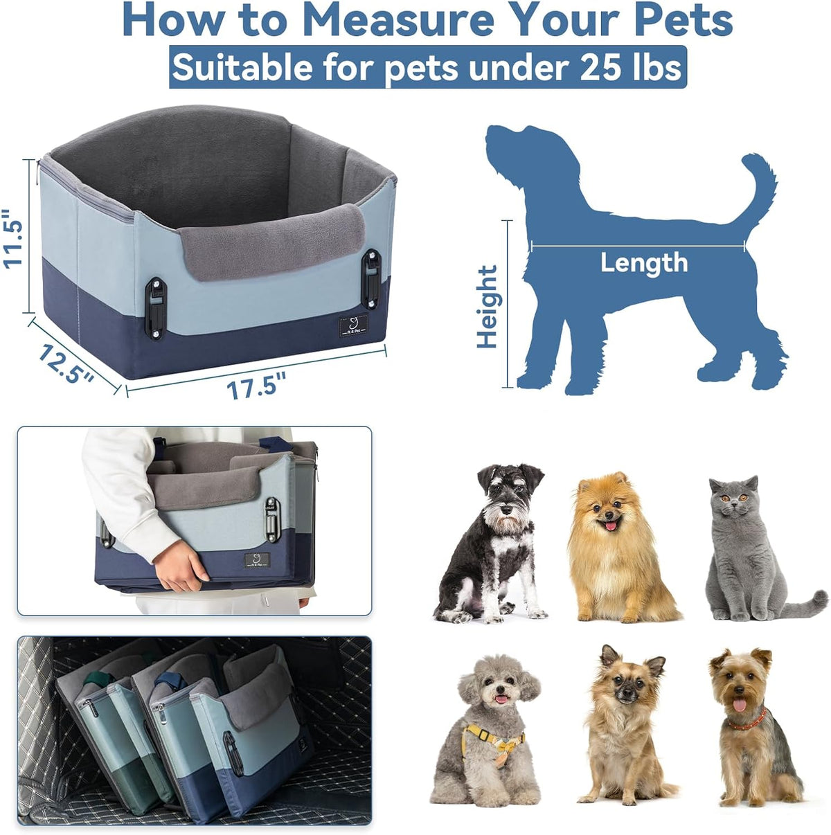 A 4 Pet Dog Car Seats for Small Dogs, Under 25 lbs - Blue / Small - image 3