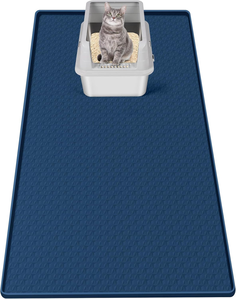 Cat Litter Mat for Litter Box 51"x25.6" Extra Large Silicone Mat - Navy Blue / 51"x25.6"- Diamond