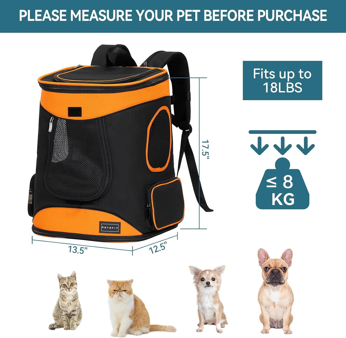 Petsfit Dog and Cat Backpack Carrier, Padded Waist Support - AOrange - image 3