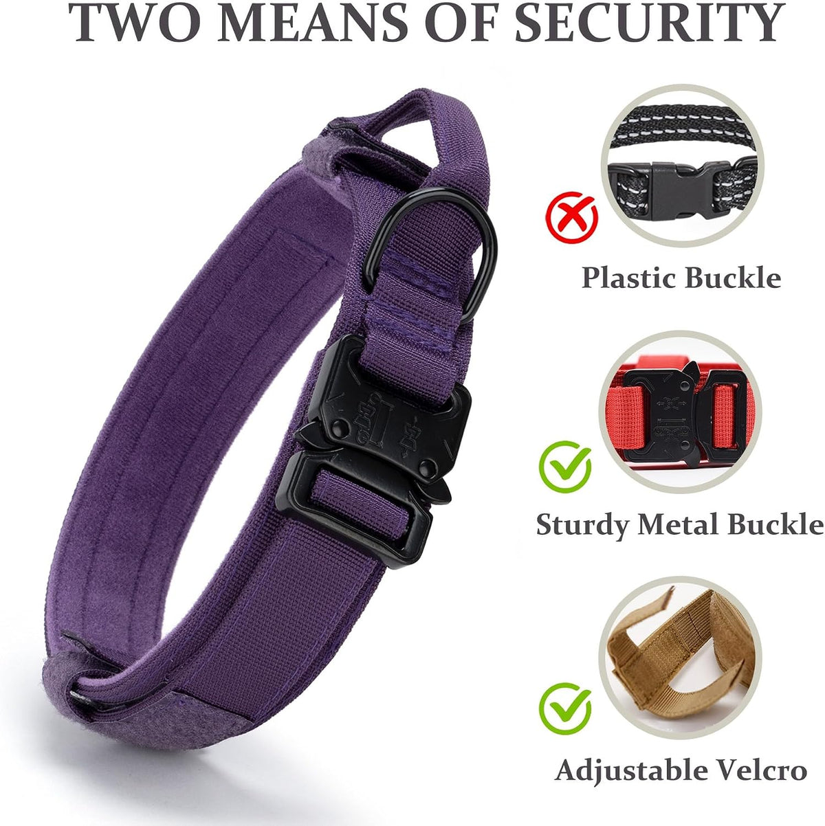 Tactical Dog Collar, Adjustable Military Training Nylon Pet Collar, Black L – Essentials for Dogs - Purple / Small :Width 1",Neck 11.4-13.7" - image 4