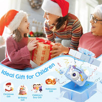 Kids Camera, Toys for Toddlers Age 3-8 Year Old Girl Christmas Birthday Gifts, Children Digital Camera with Cartoon Soft Silicone Cover and 32GB Card (Azure)