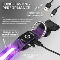 Super Bright LED Dog Collar, Waterproof Light up Collars – Essentials for Dogs - S (Width:0.6",Length:10" - 14.5") / Purple - image 3