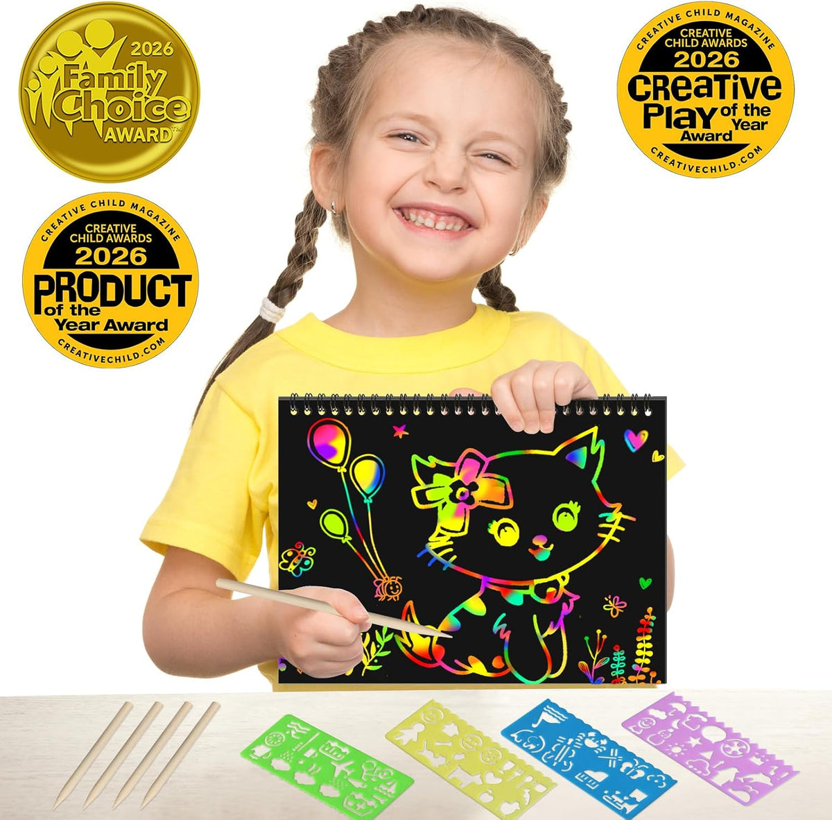 ZMLM Scratch Paper Art Craft: 2 Pack Rainbow Scratch Set for 3 4 5 6 - Classic - image 2