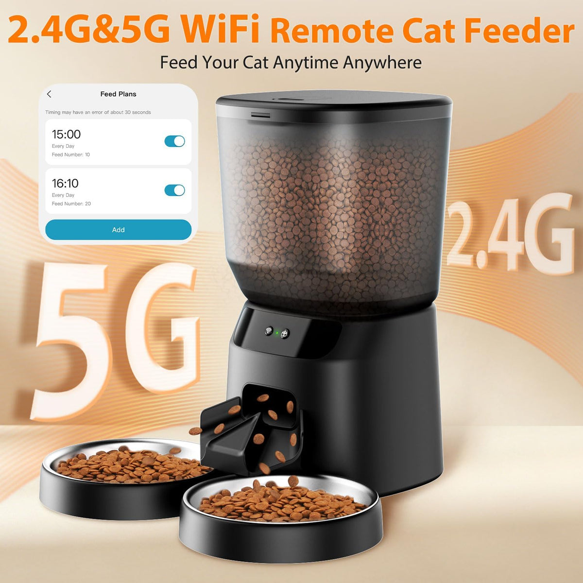 Automatic Cat Feeders for Two Cats - Black / WiFi - image 2
