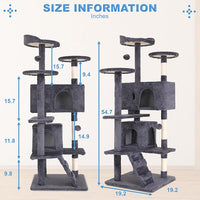 FDW Cat Tree 54in Cat Tower Multi-Level Durable Cat Scratching Post & Cozy Fun Cat Jumping Platform Space Saving Cat Condo Pet Play House for Indoor Cats,Ashy