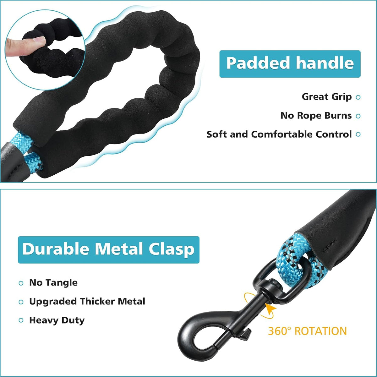 Rttochfy Rope Dog Leash 2/4/5/6/8/10 FT with Comfortable Padded - XXL (1/2'' x 8 FT) / Blue - image 3