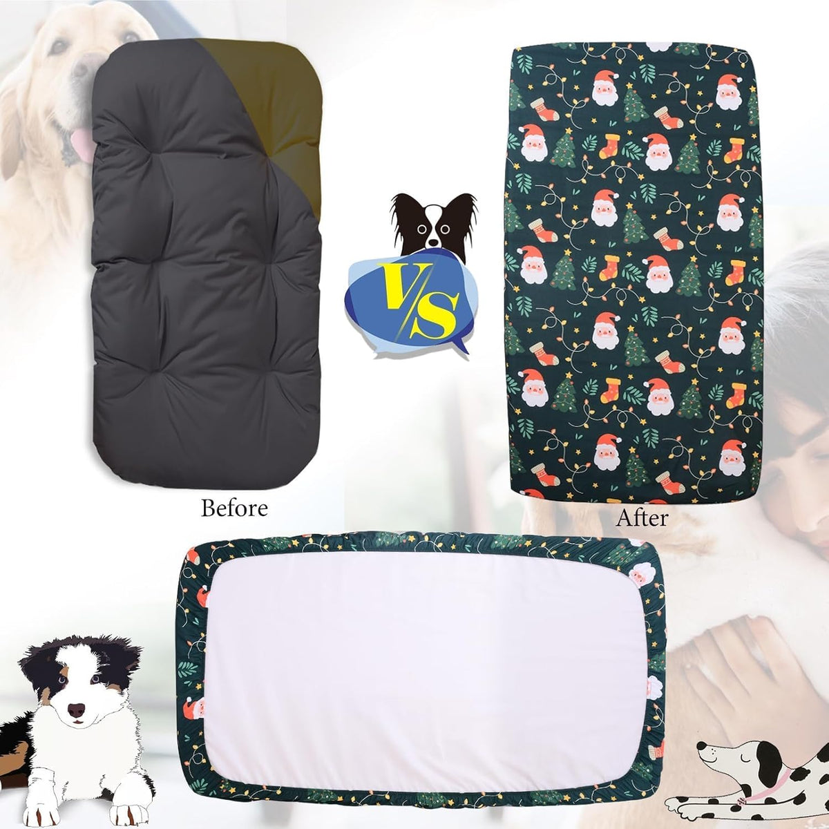 Dog Bed Covers Replacement Washable Elastic Edged 36" x 27" x 6" – Essentials for Dogs - Christmas BL PLUS / 52.0"L x 28.0"W x 5.0"Th - image 2