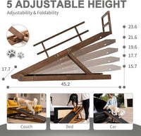 ABORON Folding Pet Ramp, 5-Level Adjustable Dog Ramp for Bed, Couch, SUV - High Traction Rubber Surface, Supports up to 200 lbs, 45.2" Long - Ideal for Small & Large Dogs & Cats,Brown Finish