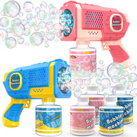 EagleStone 2 Packs Automatic Bubble Machine Guns with 4 Bottles - Pink, Blue