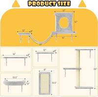 NUNU LAB Wall Mounted Cat Furniture, 6 Pcs Cat Wall Shelves with Condo House, Bridge, Steps, Scratcher, Hammock, Indoor Safe & Stable Furniture for Kittens Play, Gray