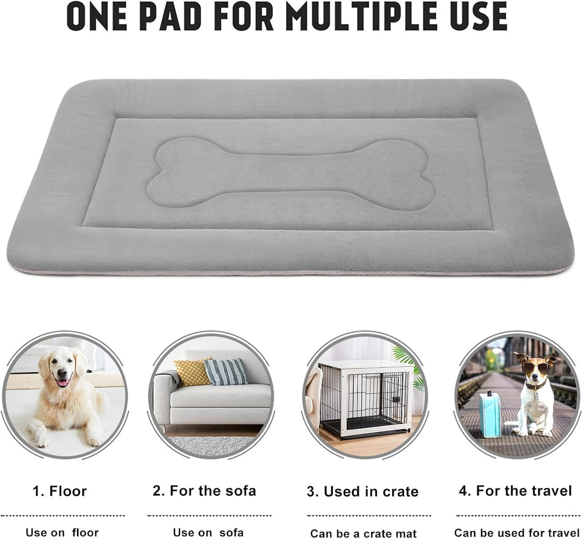 Large Dog Bed Soft Dog Crate Pad Mat 42 in Non-Slip Bottom Washable - 42.0"L x 28.0"W x 1.2"Th / Clay Gray - image 4