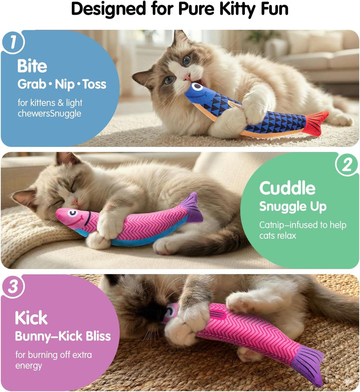 PetBusy Cat Toys with [5000 mg A+Natural Catnip & Silvervine] Kicker - Blue+Pink - image 4