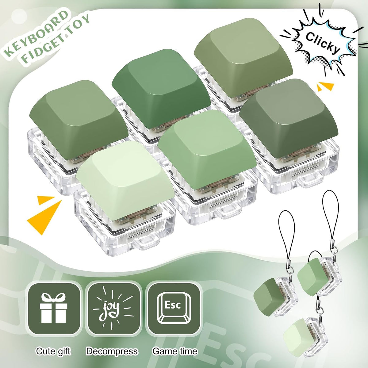 6 Pcs Keyboard Fidget Toy Keyboard Fidget Keychain - Green / Classic / 6 - image 3